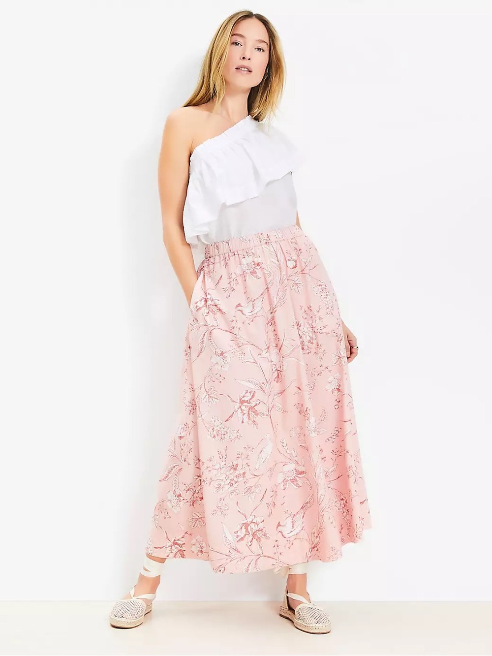 🌼LOFT🌼 Blush Pink Floral Toile Cotton Midi Skirt